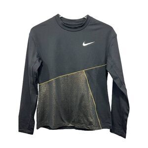 Nike Pro Dri-Fit Black Gold Thermal Top Size Youth XL Long Sleeve Logo‎